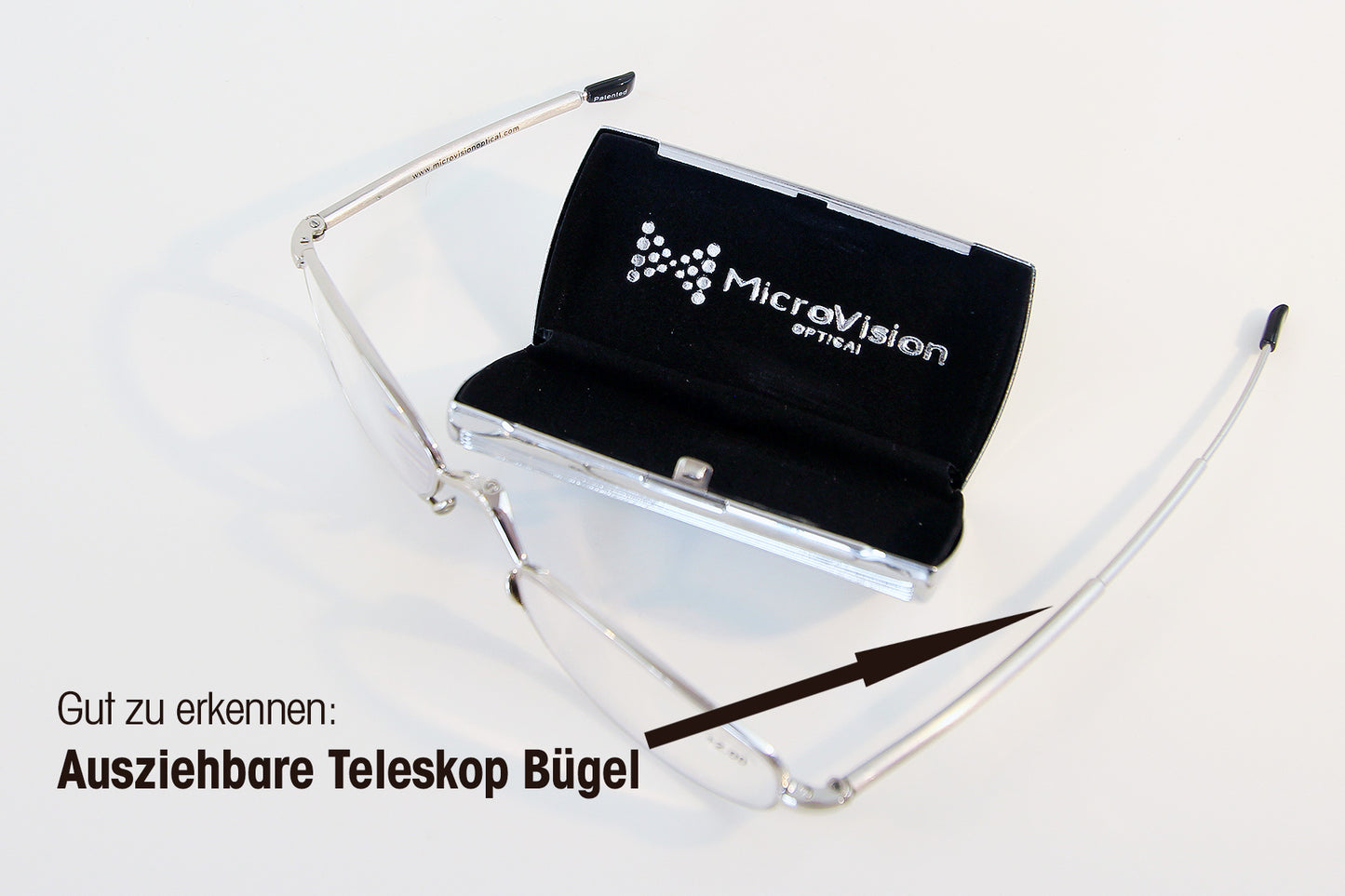 Lese-Faltbrille Microvision Teleskopbügel (mit Blaufilter) individuell