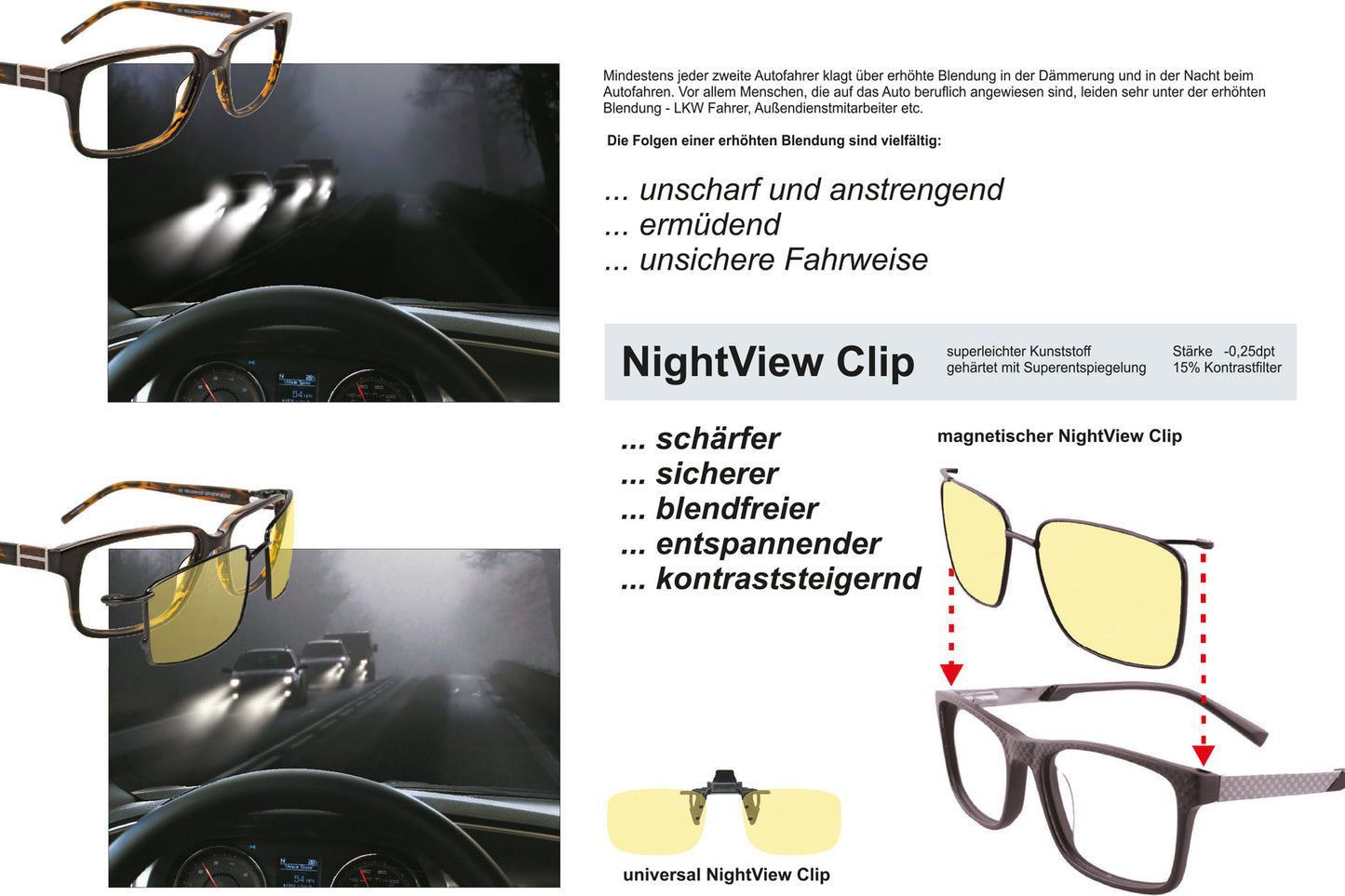 Brillenaufsatz Universal NightView - Gelbfilter Clip