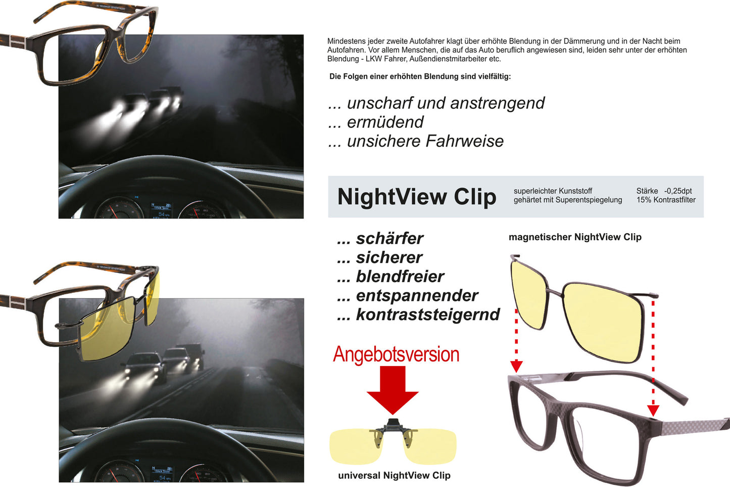 Brillenaufsatz Universal NightView - Gelbfilter Clip